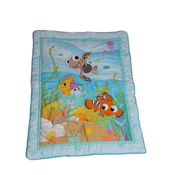 Disney Other - Disney Baby Finding Nemo Crib Blanket Squirt Ocean Theme Blue Quilt